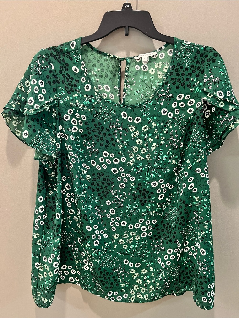 Green Floral Flutter Sleeve Women’s Top